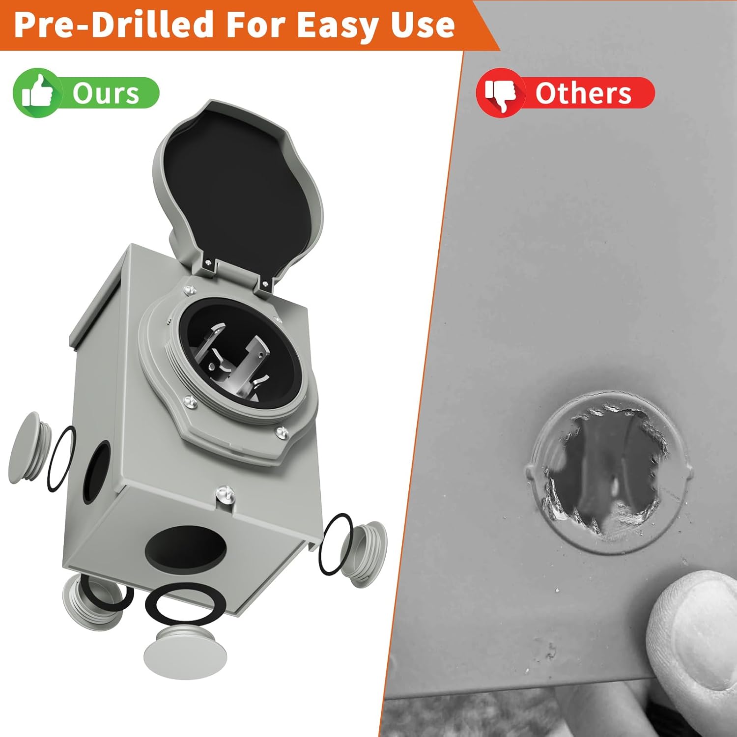 30 Amp Generator Cord and Power Inlet Box, 50FT 125V/250V 4 Prong SJTW Generator Extension Cord, Pre-Drilled 30 Amp Inlet Box Interlock Kit NEMA L14-30P to L14-30R Twist Locking ETL Listed