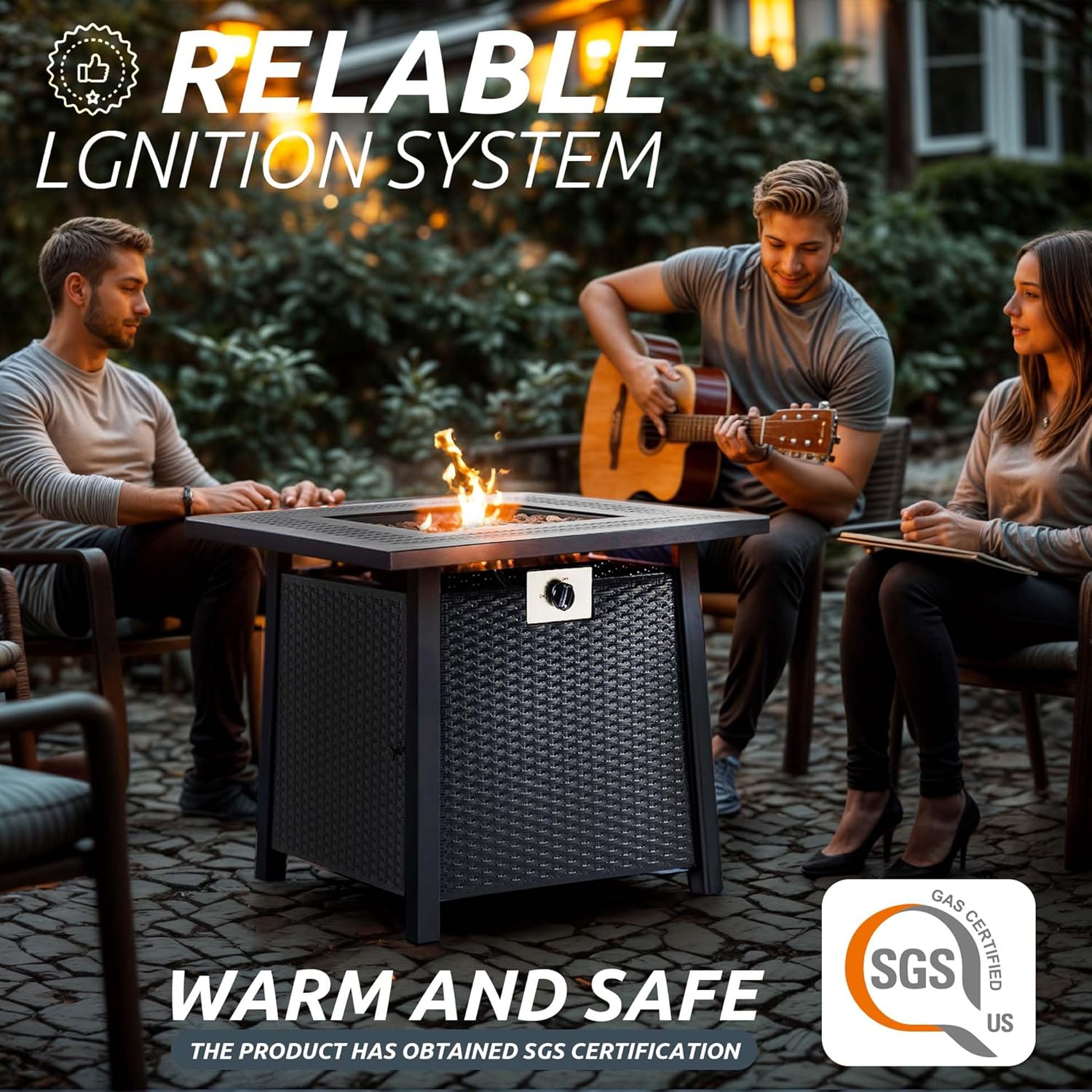 28'' Propane Fire Pit Table, 50,000 BTU Patio Fire Pit Table, 3-in-1 Multi-Use Iron Square Propane Firepit, Fit Patio Backyard Deck Outdoor Gatherings (Black 2)