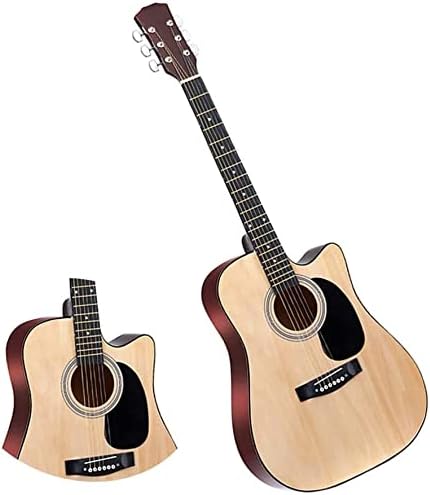 Full Size Guitar Acoustic Guitar Classical Guitar Student Practice Outdoor Carrying Sound Sweet Metal String Basswood Beginner Acoustic Guitar Starter Package Student G (Beige Long)