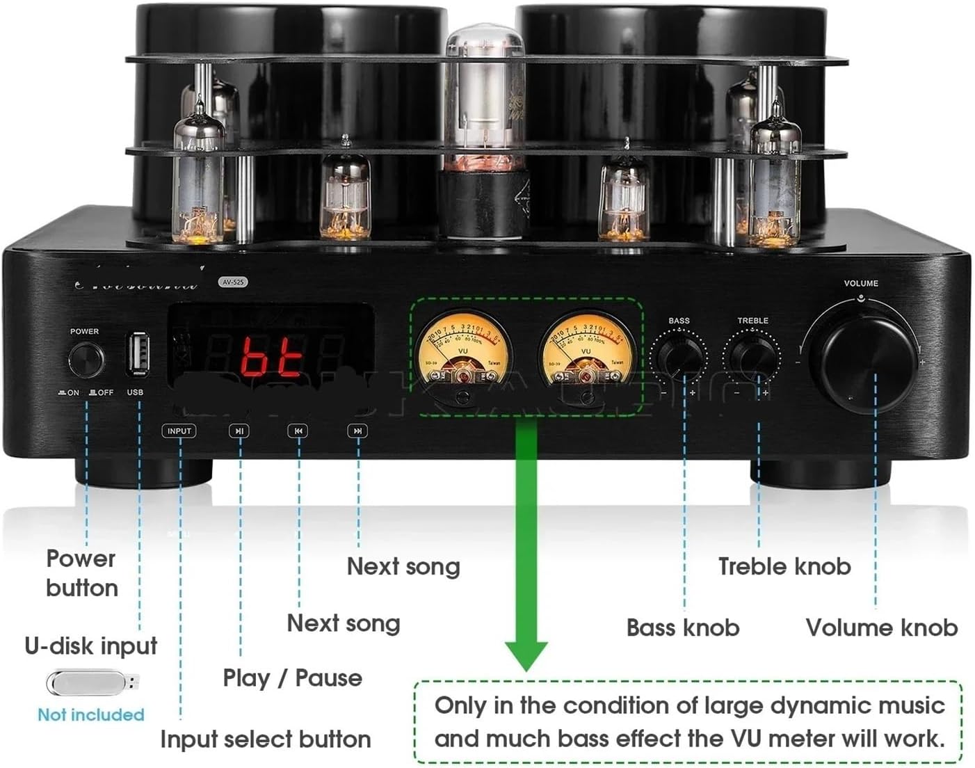 HiFi Hybrid Stereo Tube Amplifier Audio Receiver Coaxial/Optical Power Amplifier U Player