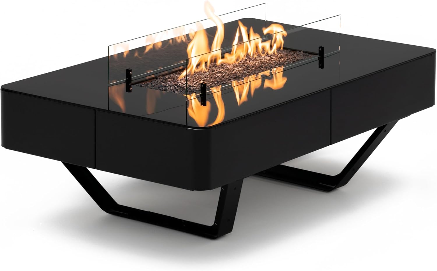 Planika Rio Table - Outdoor Fireplace, Propane-Fueled Fire Pit Table, Black Glass Top - Cover Included (Optional - Gas Tank Cover)