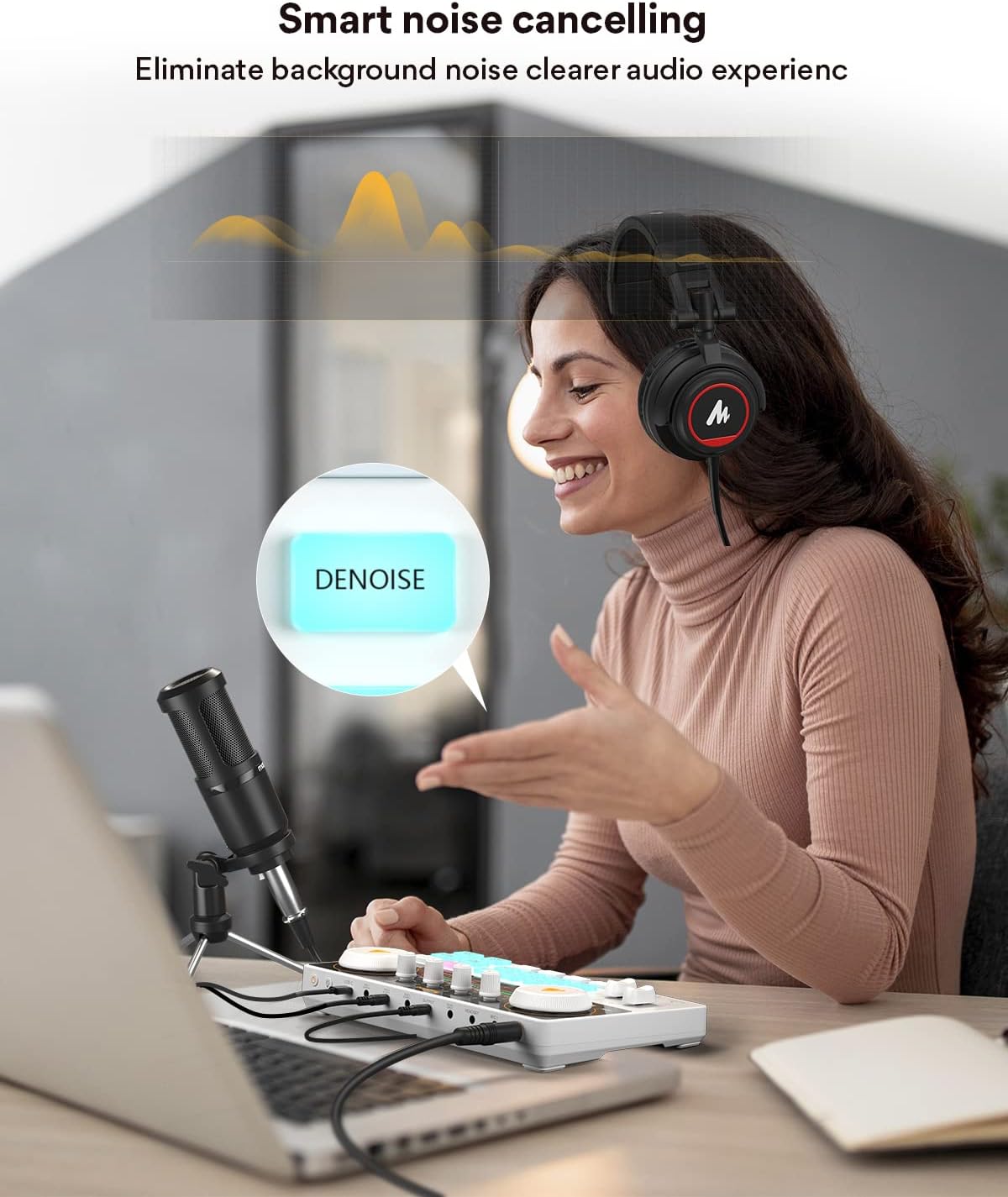 MAONO Podcast Equipment Bundle Audio mixer All-in-One Podcast Production Studio with 3.5mm Microphone for Live Streaming, Podcast Recording, PC, Smartphone, DJ MaonoCaster Lite (AU-AM200-S1)