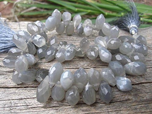 13 inch natural beads strand of 9x6mm faceted teardrop gray moonstone gemstone briolletes beads for DIY jewelry - necklace, bracelet, earring, ring.