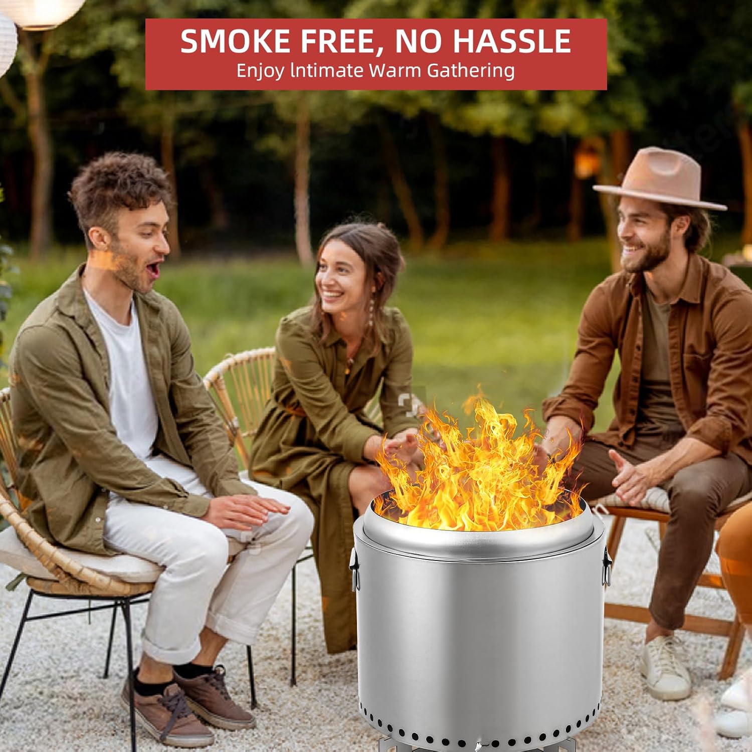16.5 Inch Smokeless Fire Pit with Stand, Removable Ash Pan, Portable Fire Pit for Outside, Stainless Steel Wood Burning Fireplace, Ideal for 4-6 People Camping Gathering