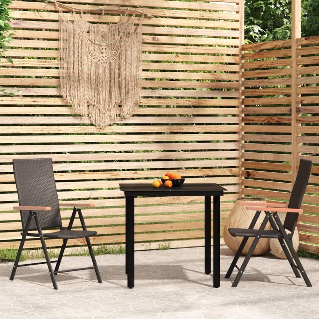 3 Piece Patio Dining Set Black Garden Furniture