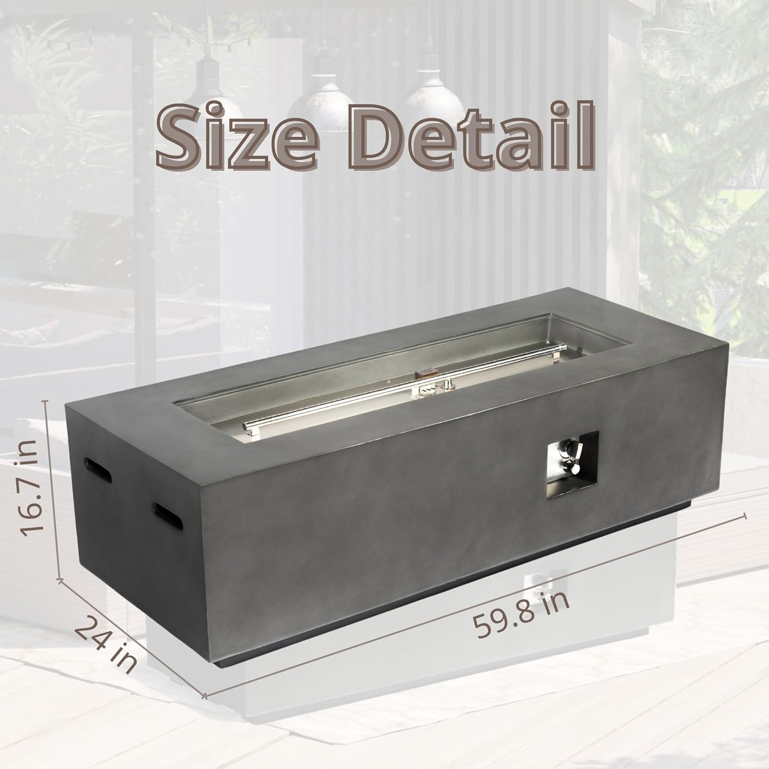 GOWE Outdoor Rectangle Propane Fire Pit Table 60inch, 60,000 BTU Concrete Fire Table with Waterproof Cover, Auto-Ignition, Free Lava Rocks,