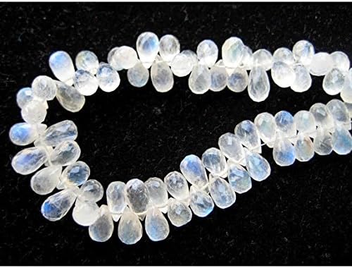 13 inch natural beads strand of 5x8mm faceted drop rainbow moonstone gemstone briolletes beads for DIY jewelry - necklace, bracelet, earring, ring.
