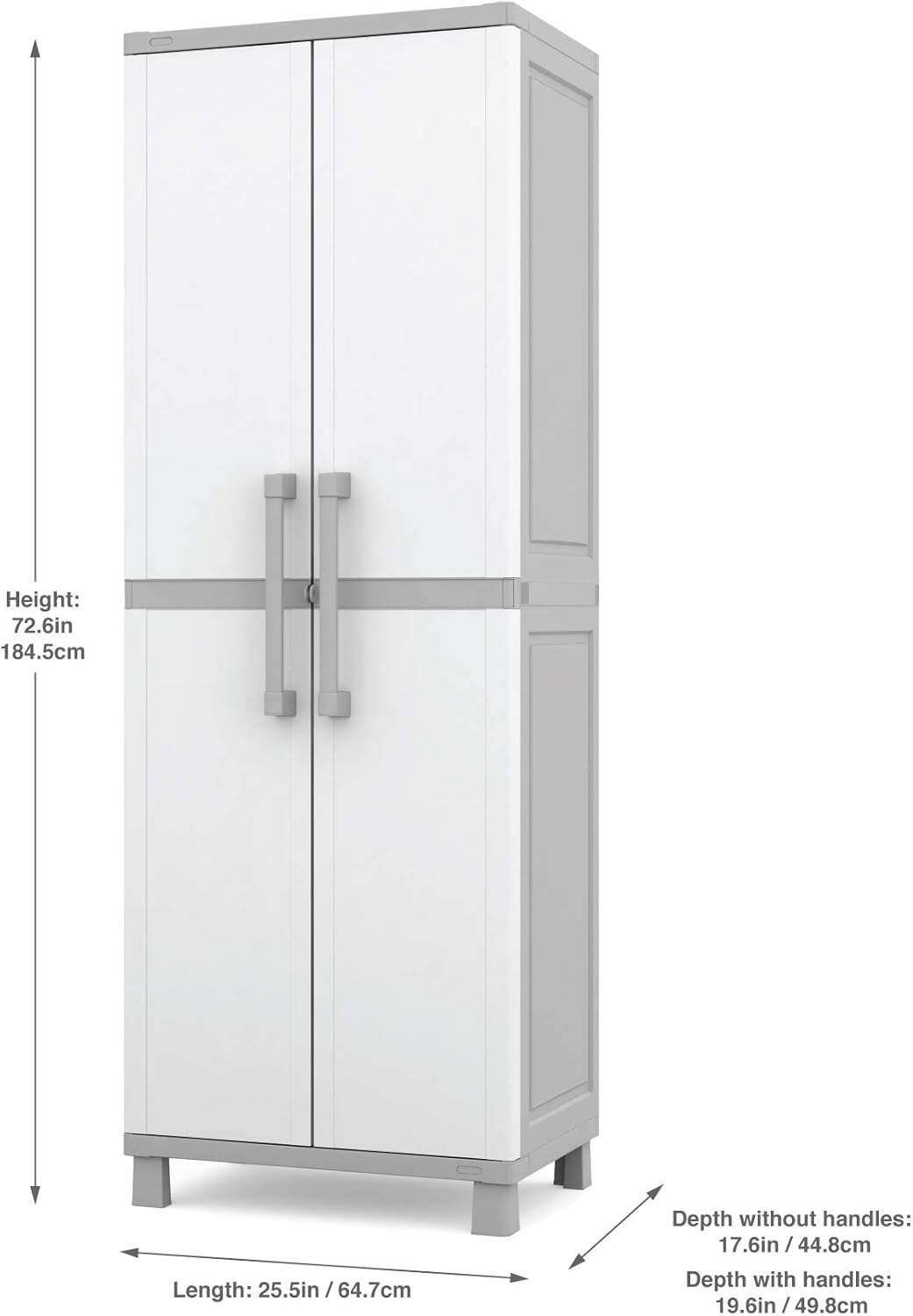 Keter Storage Cabinet with Doors and Shelves for Laundry Room, Garage, Bathroom Accessories, Closet and Home Organization, White & Grey