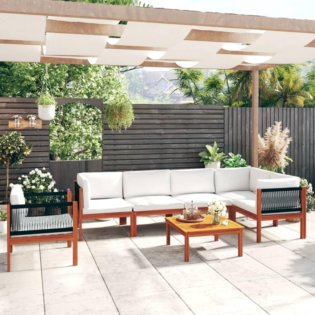 7 Piece Patio Lounge Set with Cushions Cream Solid Acacia Wood,Stylish Acacia Wood Patio Lounge Set with Cushions for Outdoor Relaxation and Conversation Patio Furniture Sets, Outdoor Furniture Sets