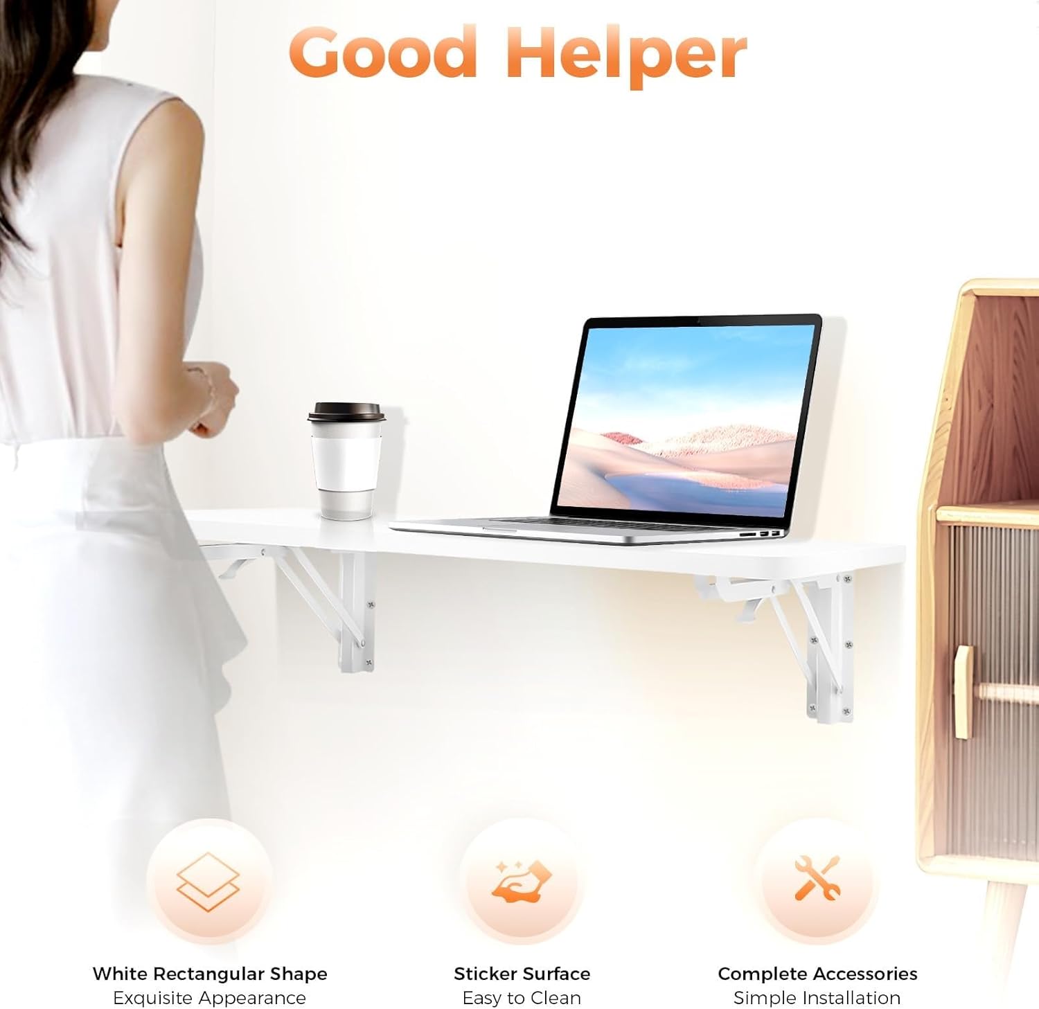 Wall Mounted Folding Desk - Collapsible Floating Dining Table for Kitchen Sewing Station Craft Production - Space-Saving Workbench White (90x50cm)