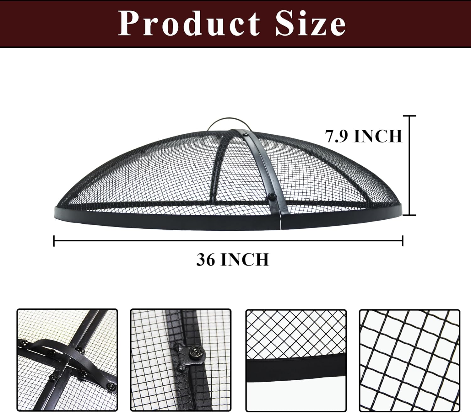 Heavy-Duty Metal 36 INCH Round Fire Pit Spark Screen Cover Mesh Screen Guard with Ring Handle for Outdoor Patio Backyard, Black