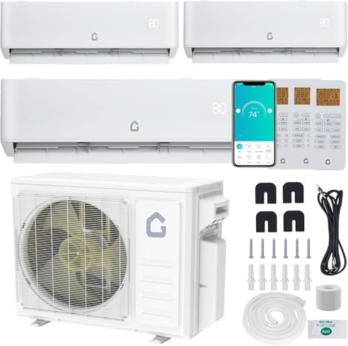 GarveeLife 3 Zone 28000 BTU Mini Split AC/Heating System, 20 SEER2 Tri-Zone Ductless Air Conditioner with Heat Pump, Includes 3 Indoor Units for Multi-Room Cooling & Heating, 208-230V