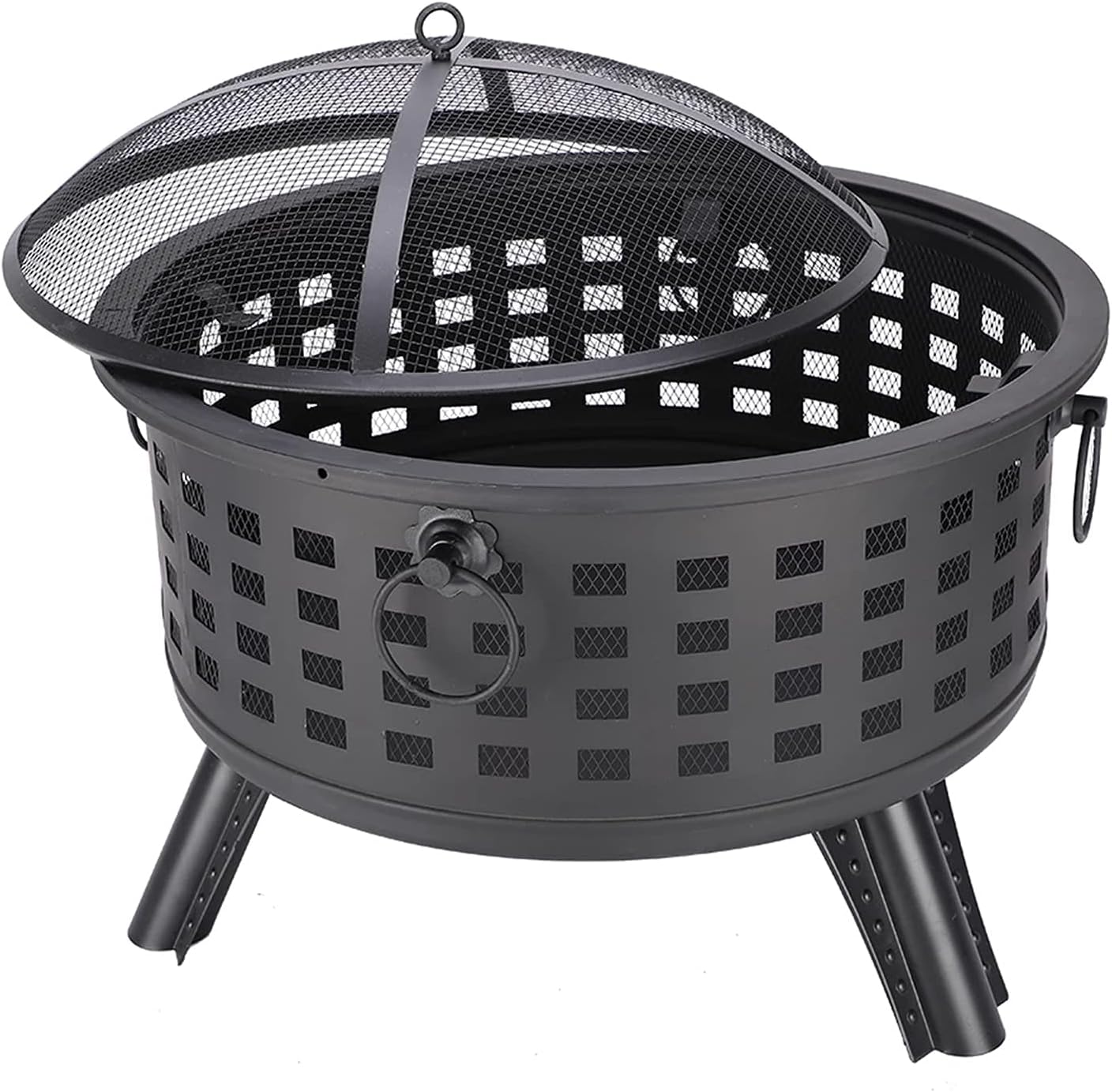 Garden Brazier Portable Courtyard Metal Fire Pit Round Lattice Fire Bowl Black