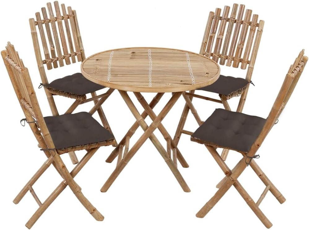 Patio Set 5 Piece Folding Patio Dining Set with Cushions Bamboo
