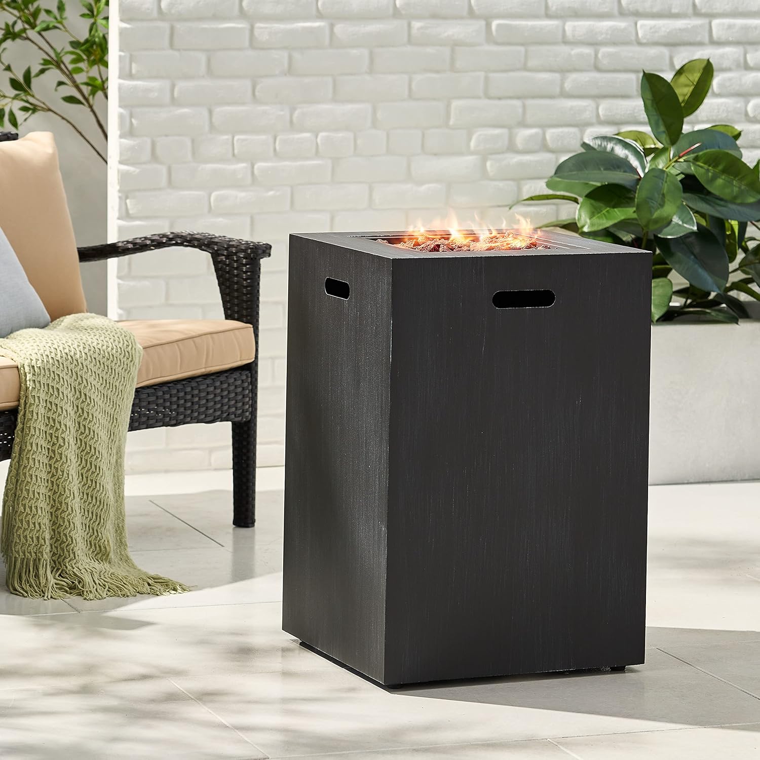 19.5 Inches Outdoor Propane Fire Pit – 30,000 Btu with Tank Storage, Brushed Black Finish – Includes 1 Door for Easy Tank Access – Ideal for Patio Backyard (1 Doors)