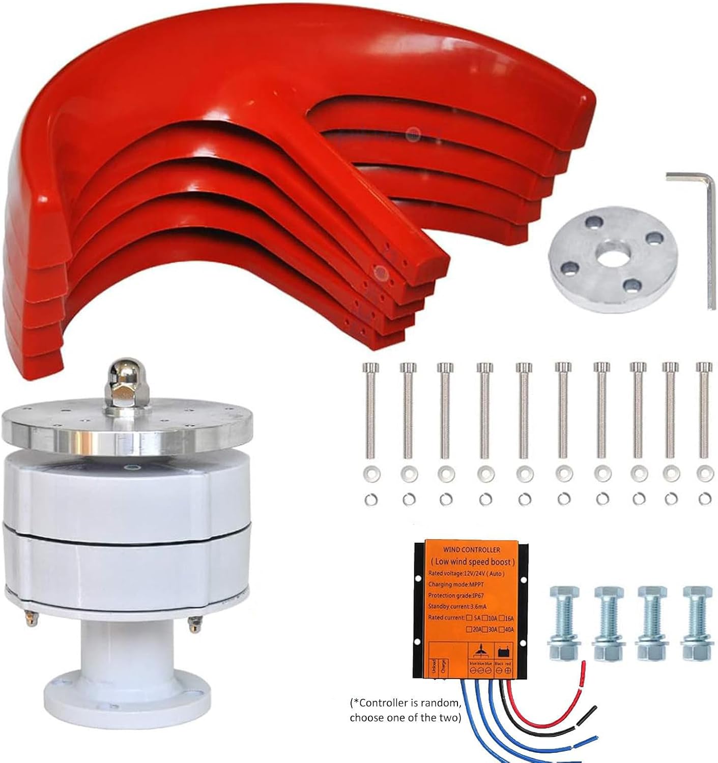 Wind Turbine 8000W 12V/24V/48V 5 Blade Wind Vertical Generator 3 Phase AC Permanent Magnet Generator Wind Turbine Kit with Controller for Hybrid Wind Solar,Red48V