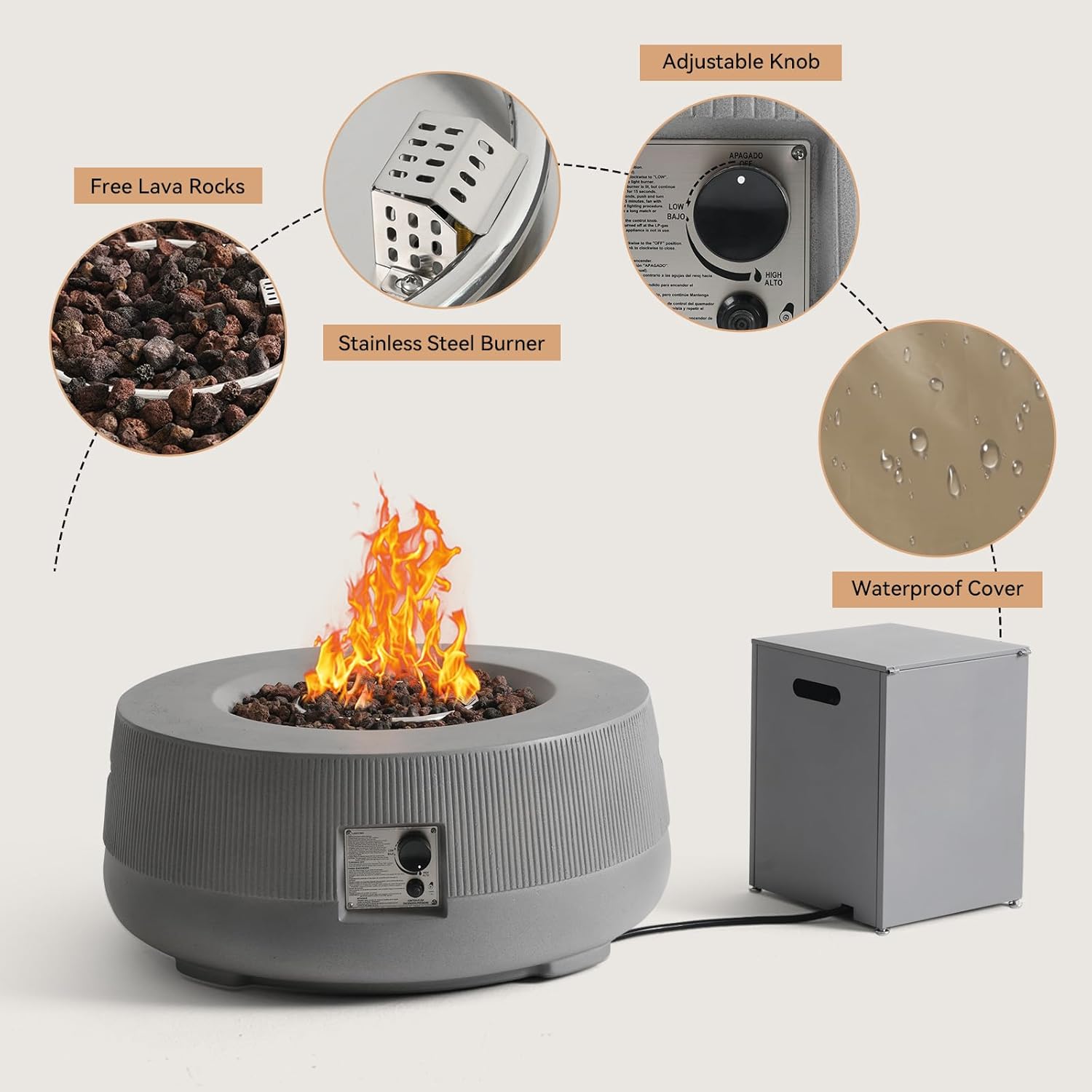 36'' Outdoor Propane Firepit Table Set, Round Gas Fire Pit, 50,000 BTU with Tank Holder