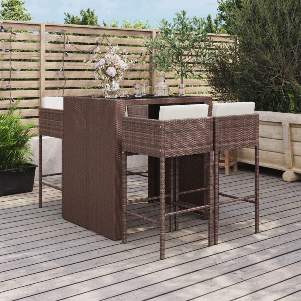 5 Piece Patio Bar Set with Cushions Brown Poly Rattan,The powdercoated Steel Frames Ensure Stability and Durability for Daily Outdoor use. Furniture Sets for Patio, Lawn & Garden