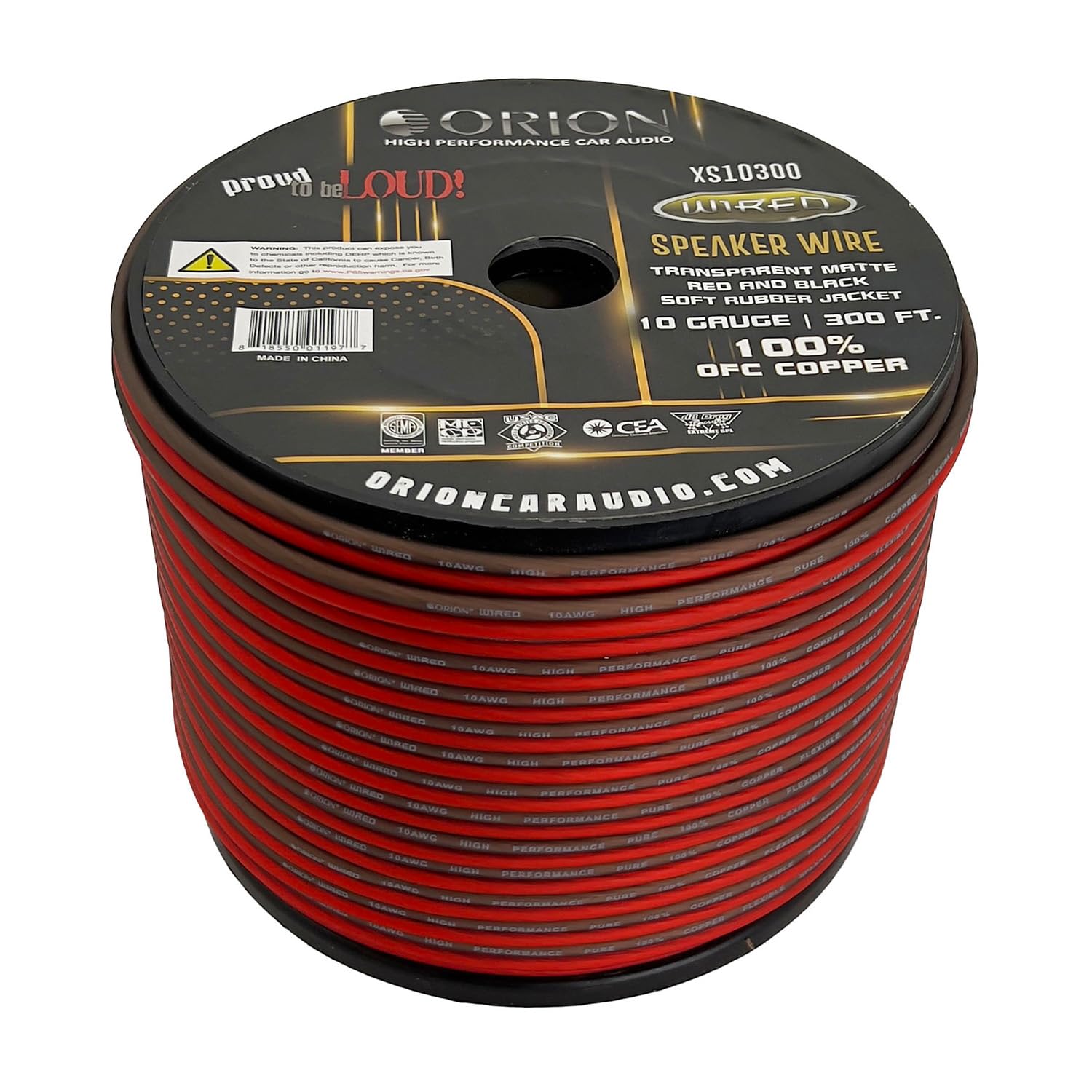 Orion XS10300 10 Gauge Speaker Wire Roll (300ft) 100% OFC Copper – Car Audio Speaker Cable for Amplifier to Subwoofer Connections, Home Audio, PA Systems, and Custom Installs