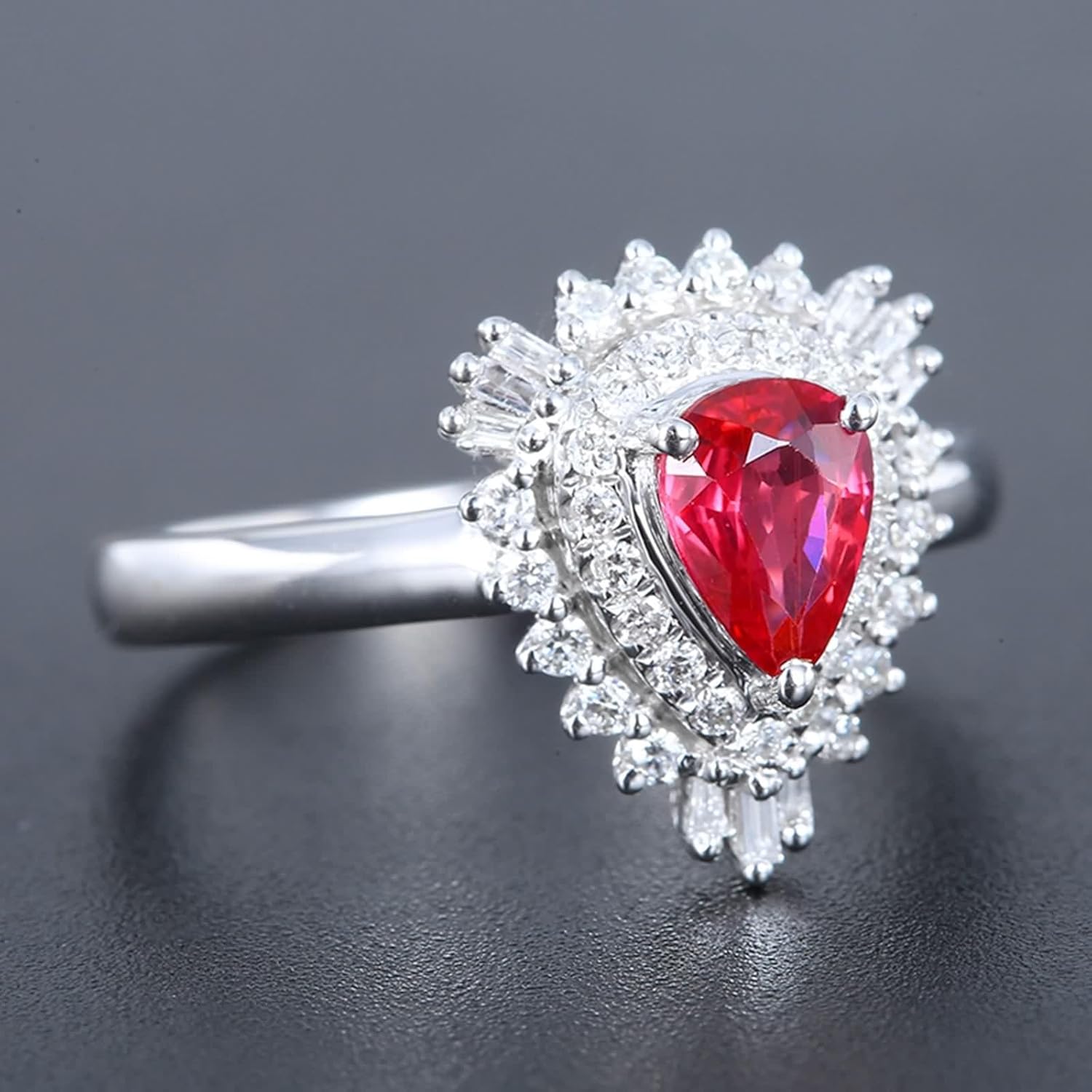 White Gold 18 Karat Wedding Rings, Women's Promise Rings Lab Created Ruby 3 Prong White Gold Band with Moissanite for Bride