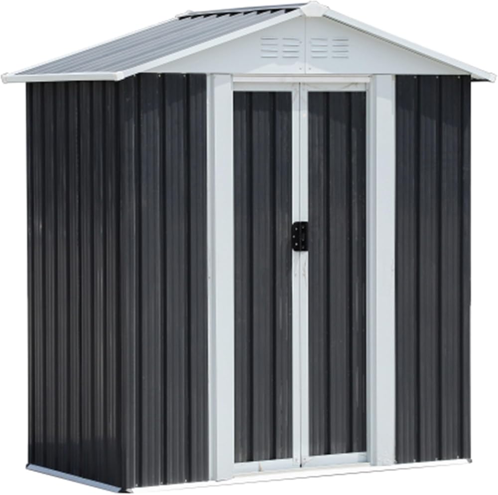 Outdoor Sheds 5FT x 3FT Outdoor Storage, Metal Anti-Corrosion Utility Tool House with Lockable Door & Shutter Vents，Outdoor Waterproof Garden Tool Metal Storage Sheds （Grey）