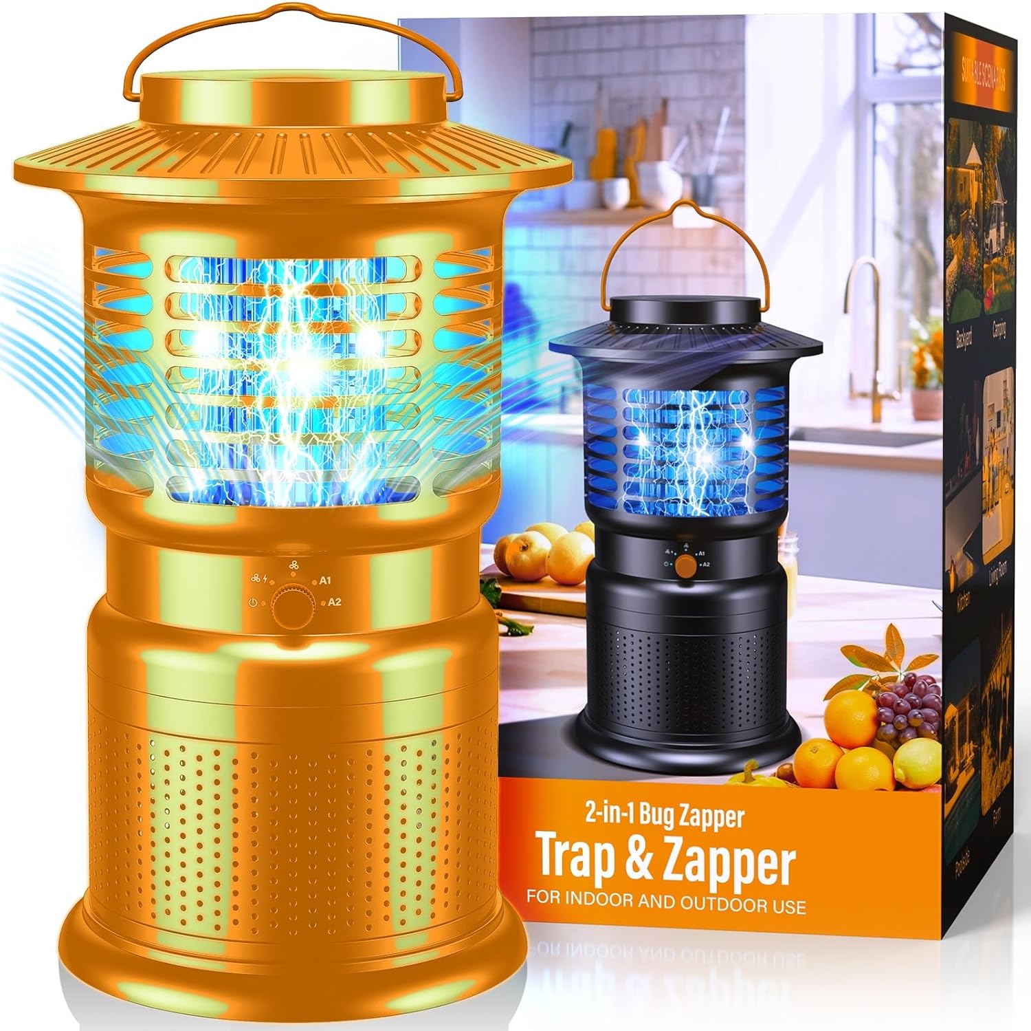 2-in-1 Bug Zapper Outdoor with Fan Suction, Effective Mosquito Trap & Insect Zapper, 10000mAh Rechargeable Fly Zappers for Indoor & Outdoor, IPX5 Waterproof