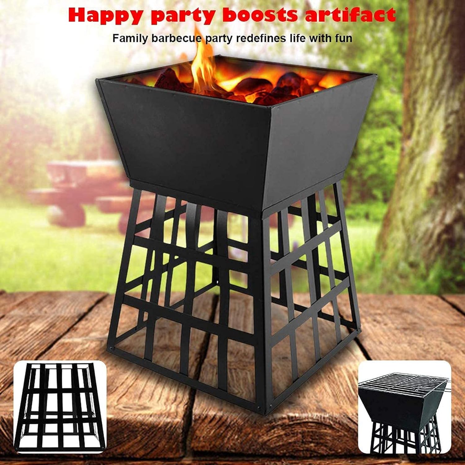Fire Pit Outdoor Metal Firepit Square Charcoal Grill Burning BBQ Outdoor Party BBQ Fire Pit