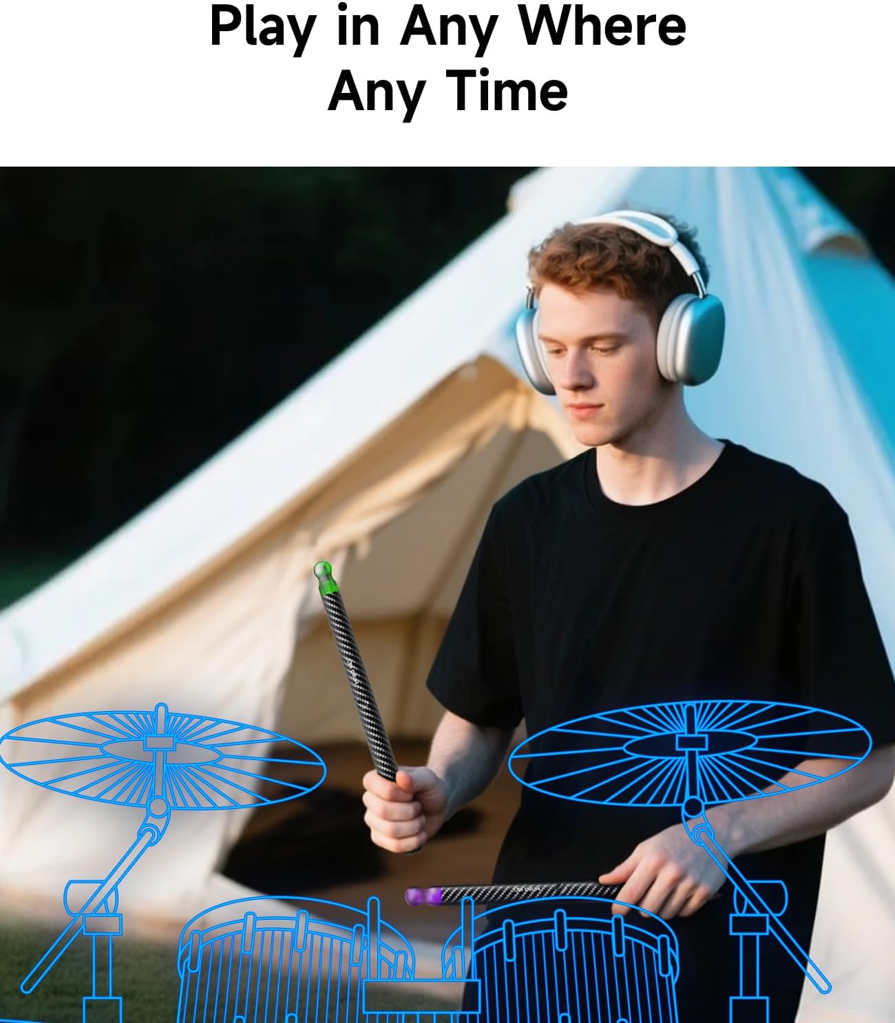 Upgraded Air Drumsticks with Speaker, Virtual Drum Sticks, Electronic Drum Set & Pedals & Bluetooth Adapter & 8 Sounds, 3D Motion Sensing RGB, for Home & Party Adults, Kids, Christmas Gift (Black)