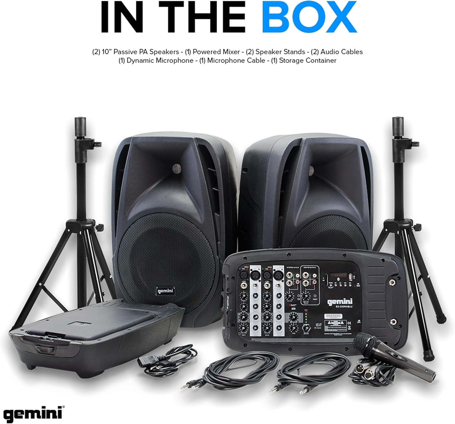 Gemini Portable PA System with Stands - 600W Bluetooth Speaker System with 6-Channel Mixer, Dual 10