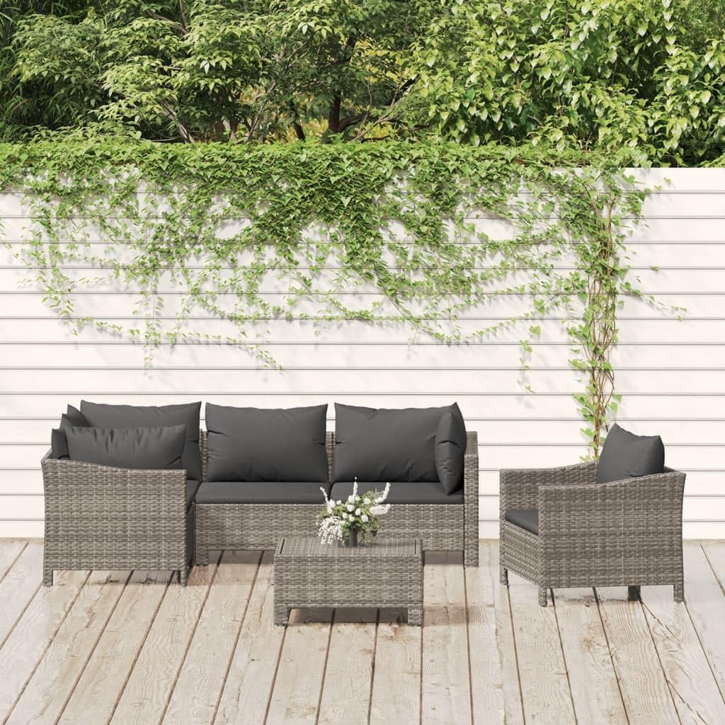 Patio Set 6 Piece Patio Lounge Set with Cushions Gray Poly Rattan