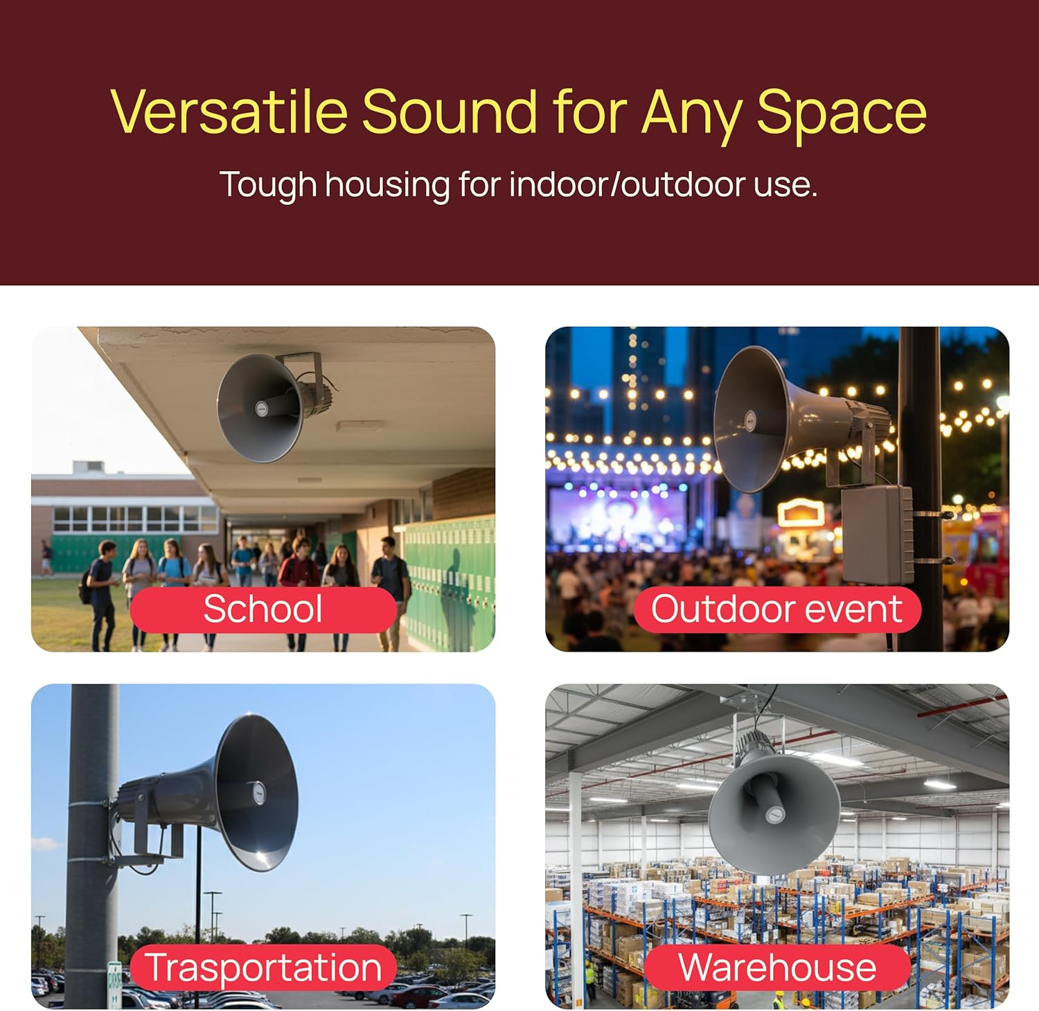 Pyle PA Horn Speaker - 16' 80W Compact Loud Sound Megaphone with 400Hz-5KHz Frequency, 16 Ohm, 100V/70V Transformer, Mounting Bracket, Ideal for Indoor/Outdoor Audio Systems (PHSP16, Gray)