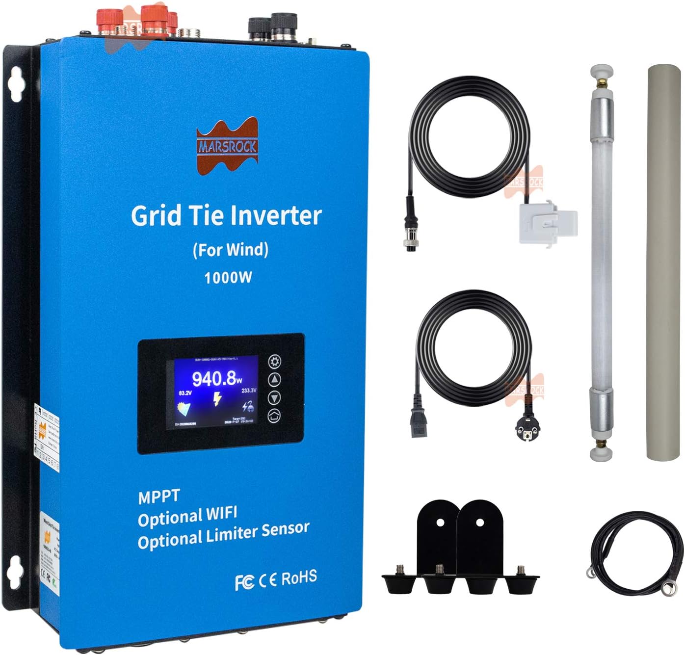 1000W Wind Grid Tie Inverter with Limiter, Pure Sine Wave Inverter Converts 22-60V DC to 110V/240V AC (Auto-Match),Perfectly Compatible with Home Wind Power Systems