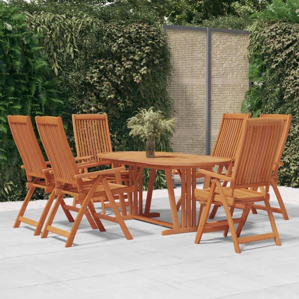 7 Piece Patio Dining Set Solid Wood Eucalyptus,Premium Eucalyptus Wood Outdoor Dining Set with Extendable Table and Reclining Chairs Furniture Sets for Patio, Lawn & Garden