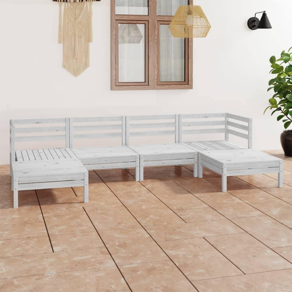 6 Piece Patio Lounge Set White Solid Pinewood,Rustic Pinewood Patio Lounge Set: Comfortable and Durable for Outdoor Relaxation Patio Furniture Sets, Outdoor Furniture Sets