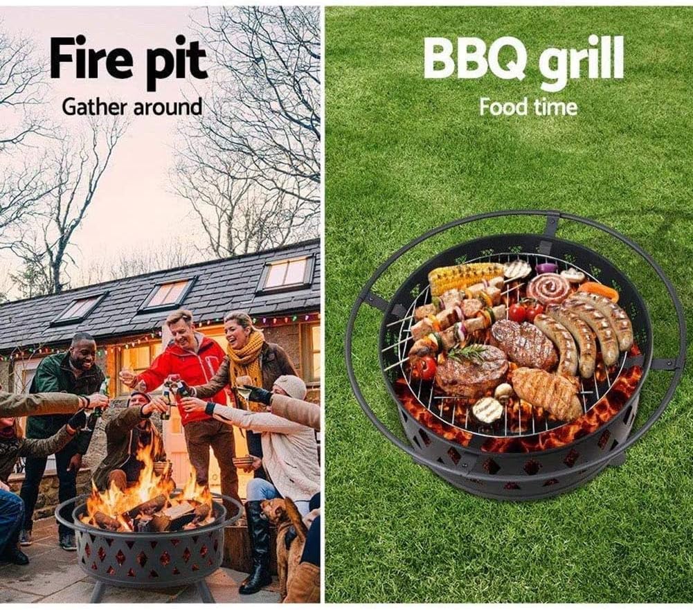 Outdoor Brazier Camping Fire Pit Camping Garden Patio Heater Fire Pits with Mesh Lid BBQ Grill Shelf Suitable for Bonfire Patio Backyard