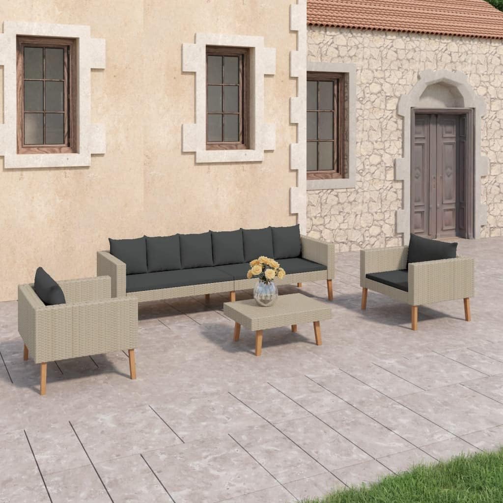 Furniture Sets 4 Piece Patio Lounge Set with Cushions Poly Rattan Beige,Modern Outdoor Rattan Sofa Set with Cushions for Patio, Deck, or Garden Garden Conversation Sets