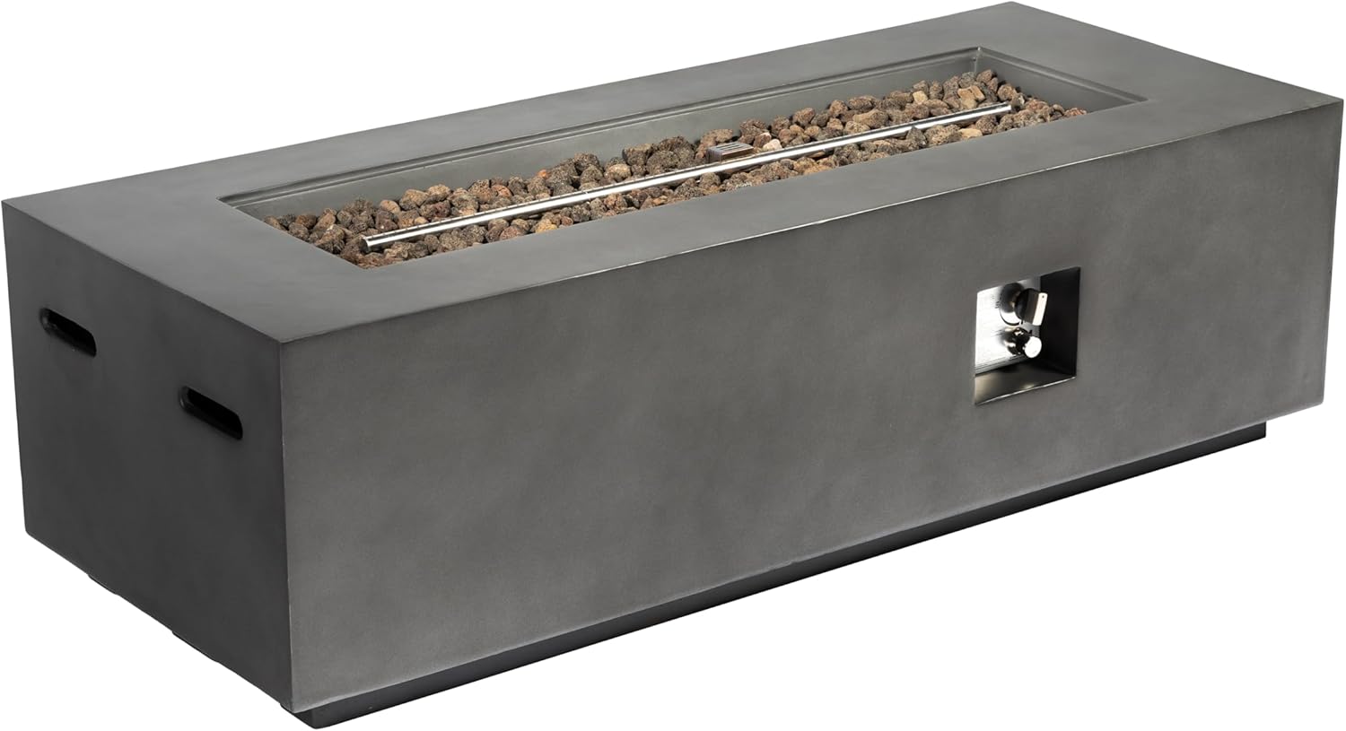 60 Inches Outdoor Rectangle Propane Fire Pit Table, 50,000 Btu Concrete Fire Table with Auto-Ignition, Dark Gray Lava Rocks & Cover Included – 1 Door Design (1 Doors)