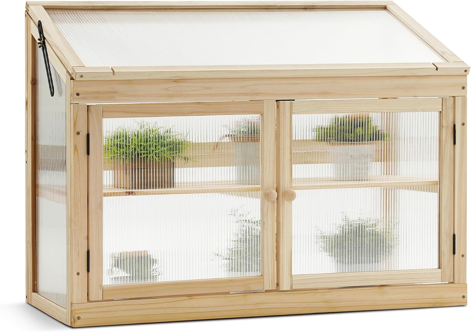 MCombo 2-Tier Wooden Cold Frame Garden Greenhouse Raised Flower Planter Shelf Bed Protection 6057-0160 (Natural)