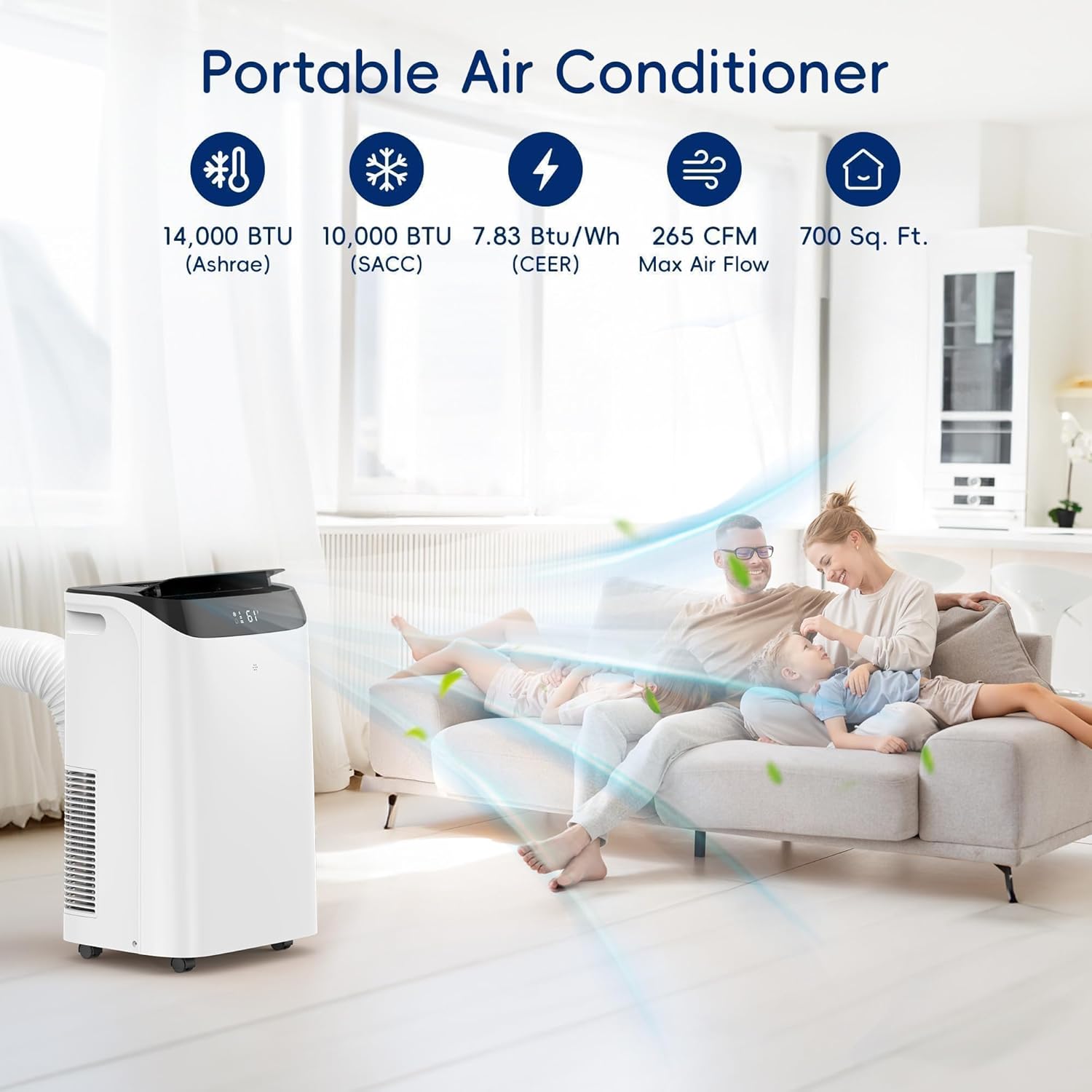 14000 BTU Portable Air Conditioners,Cooling,Fan,Dehumidification,Sleep Mode for Large Rooms up to 700 Sq.Ft,AC Unit with Remote Control,24H Timer,Installation Kits Included