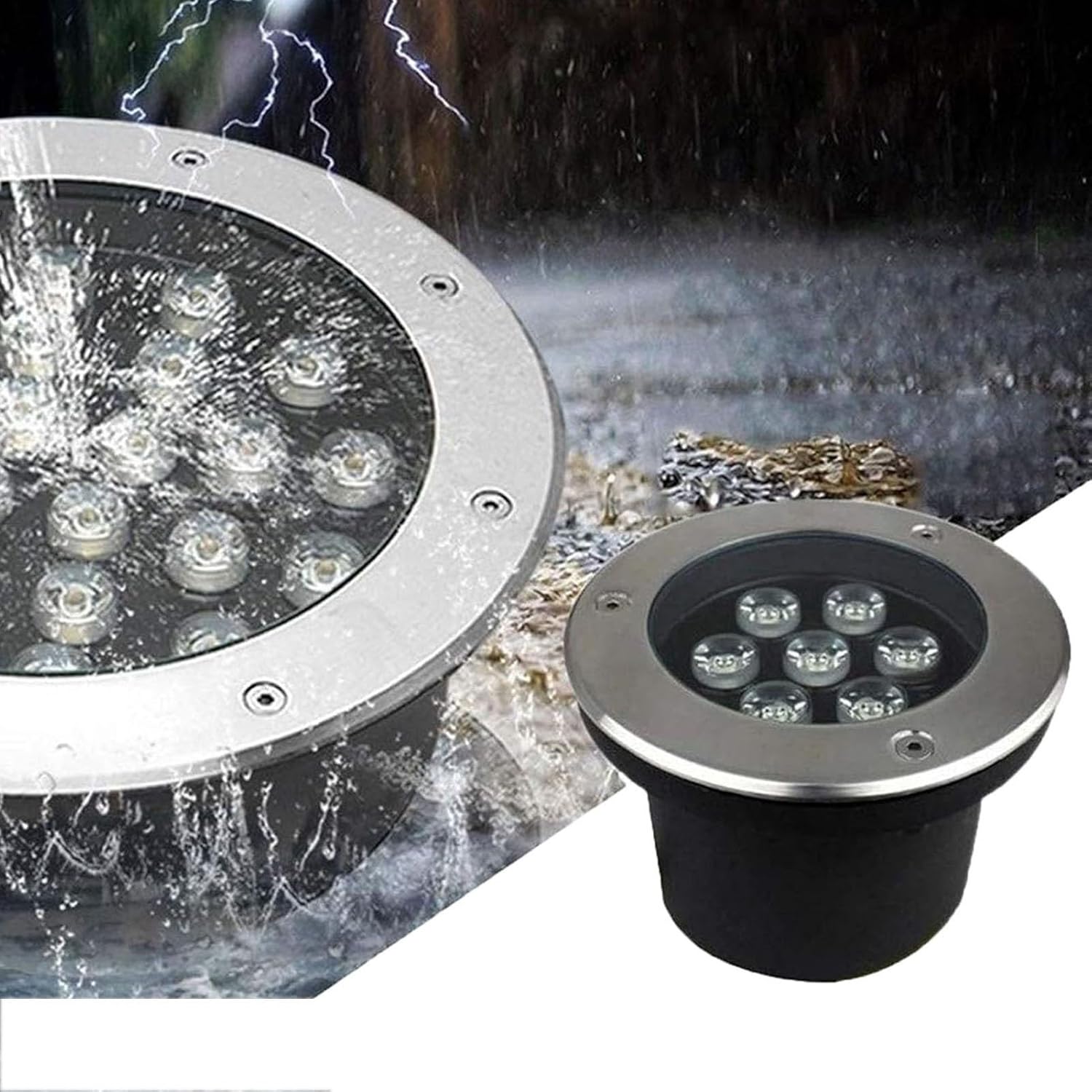 Ground LED Landscape Lamp, Outdoor Buried Lights - IP67 Waterproof Round Recessed LED Pond Spotlight, 12V Stainless Steel Ground Floodlights, for Pathway Patio Garden Lawn Light(Warm Light,36 W)