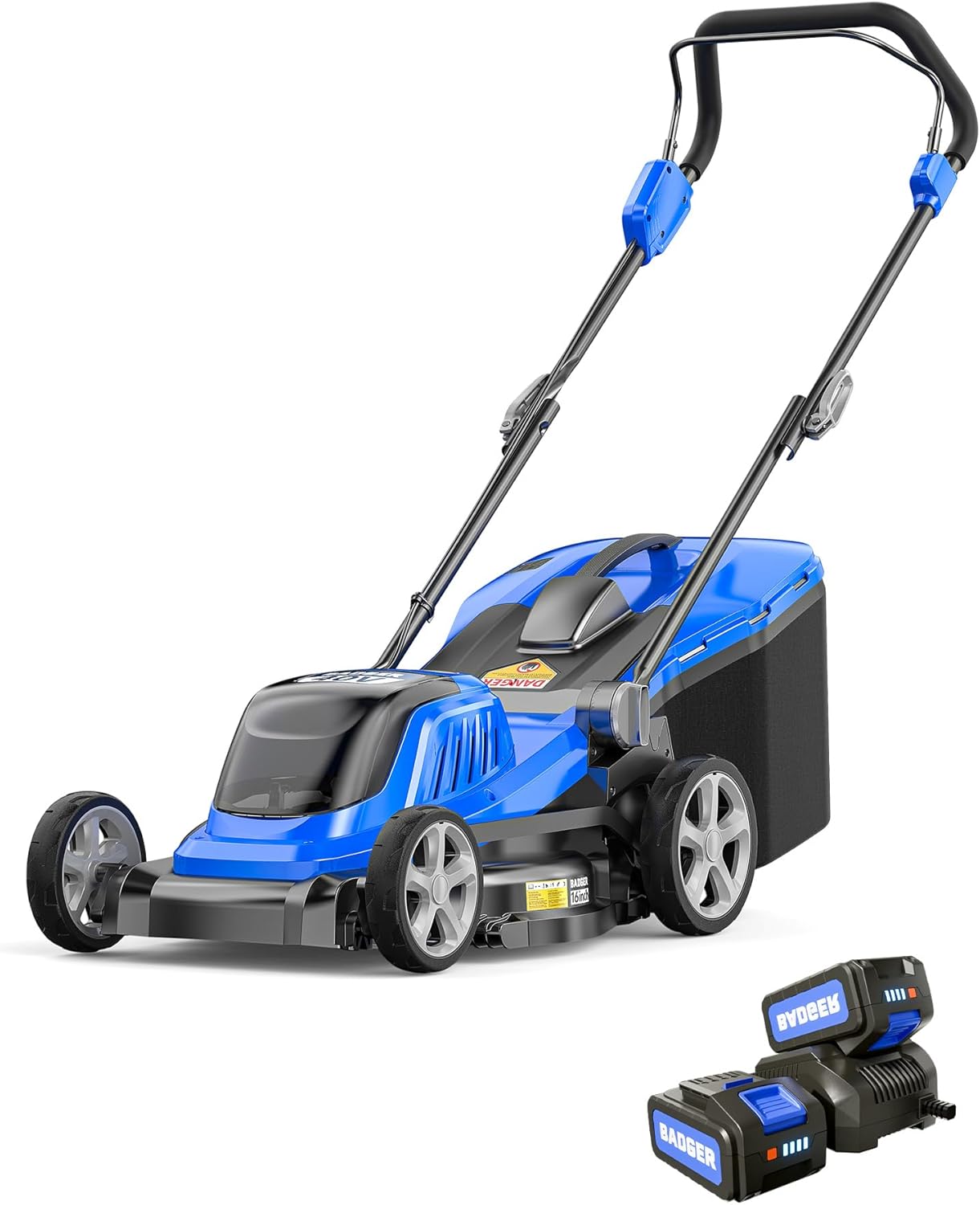Wild Badger Power 40V 16″ Cordless Lawn Mower Brushless, 5,445 sq ft/0.125 ac,2×4.0Ah Battery & Fast Charger, 5-Position Height,for Small Residential Lawns
