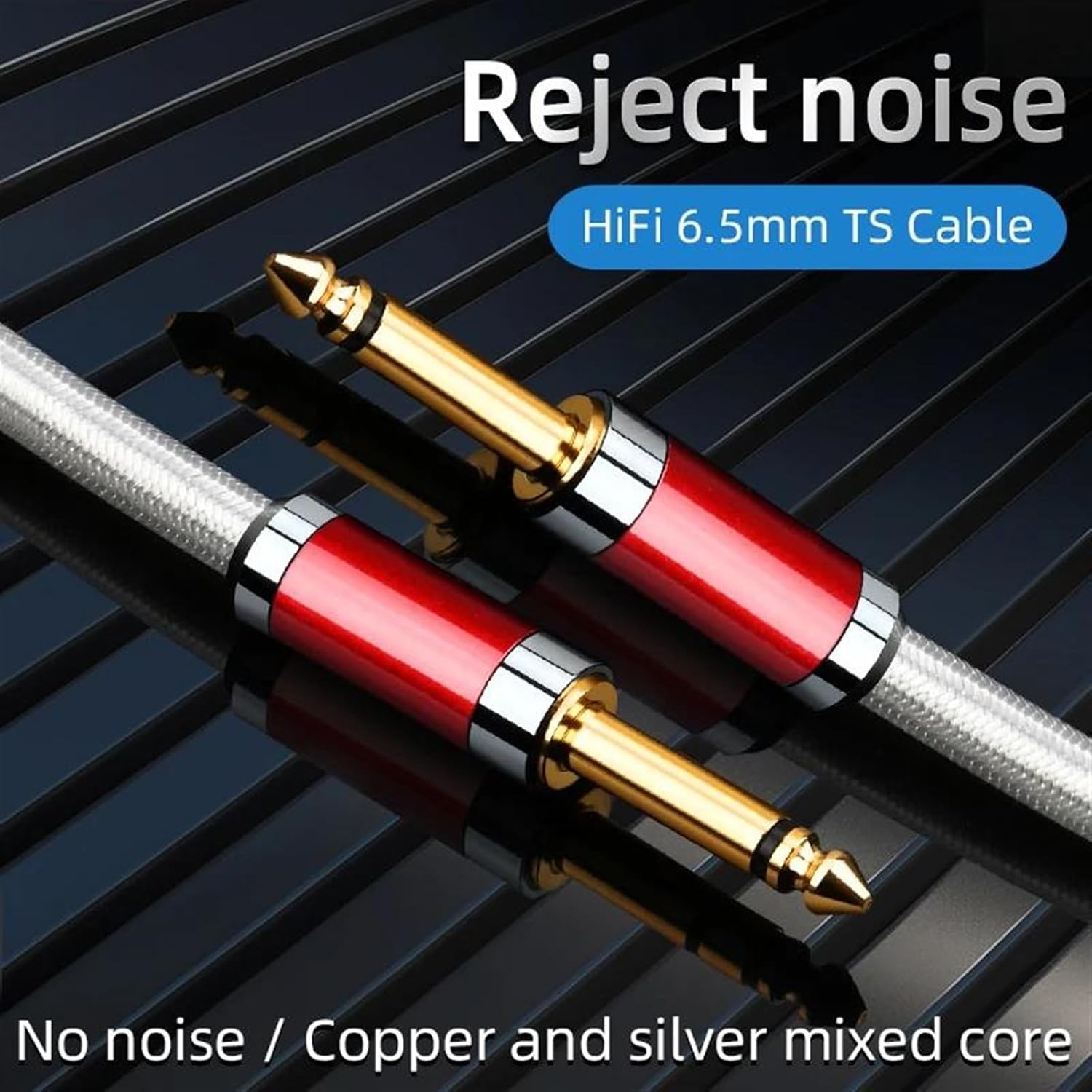 Guitar Audio Cable 6.5mm Aux Guitar Cable Hi-end 7N OCC Instrument Cable 6.5mm TS Jack Mono Cable for Mixer Amplifier(0.75m)
