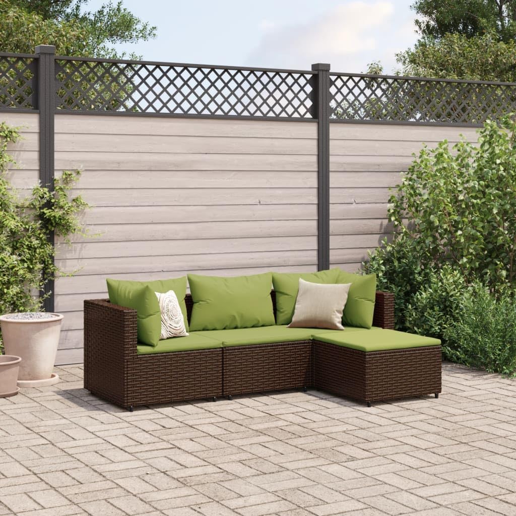 4 Piece Patio Lounge Set with Cushions Brown Poly Rattan,Outdoor Furniture Set PE Rattan Modular Comfortable for Patio, Terrace, or Backyard Patio Furniture, Outdoor Furniture Sets