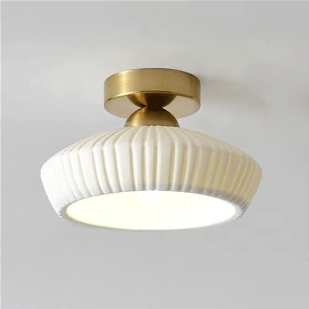 OJRGG Modern Ribbed Ceramic Ceiling Lamp Flush Mount Metal Ceiling Light Nordic White Ceramic Ceiling Light Fixture for Hallway Balcony Entryway Foyer Stairwell Aisle Loft Restaurant Pendant Lamp