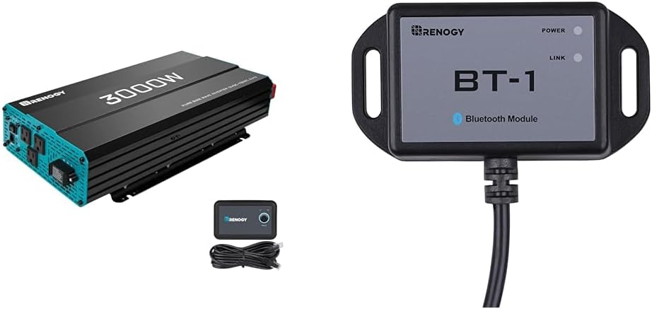Renogy 3000W Pure Sine Wave Inverter 12V DC to 120V AC Converter for Home, RV, Truck & Bluetooth Module RJ12 Communication Port Compatible Rover/Wanderer