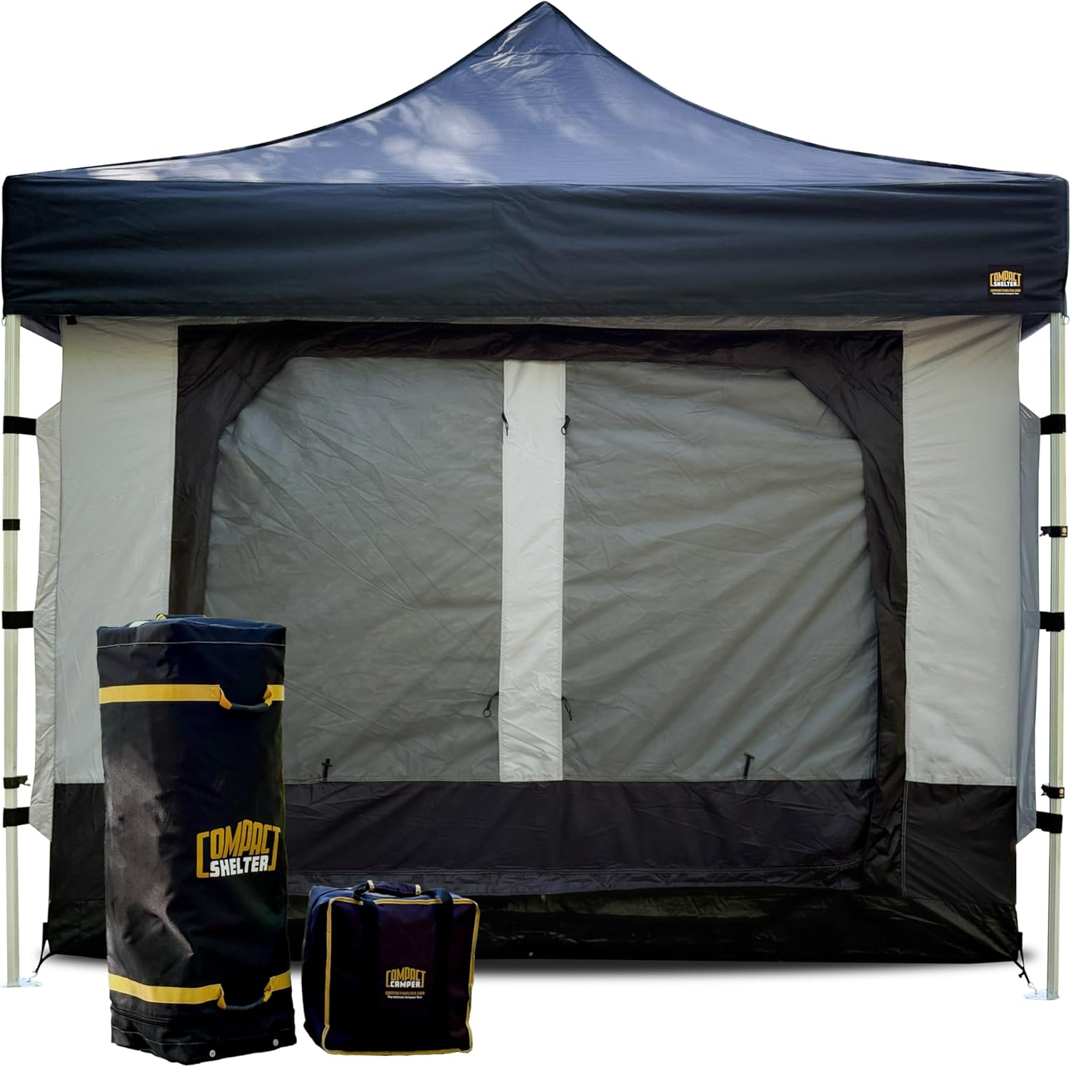 8x8 Pop Up Canopy Tent with Black Top + Compact Camper Insert | Heavy Duty Portable Shade, Waterproof, UPF 50+, Converts to Full Camping Tent