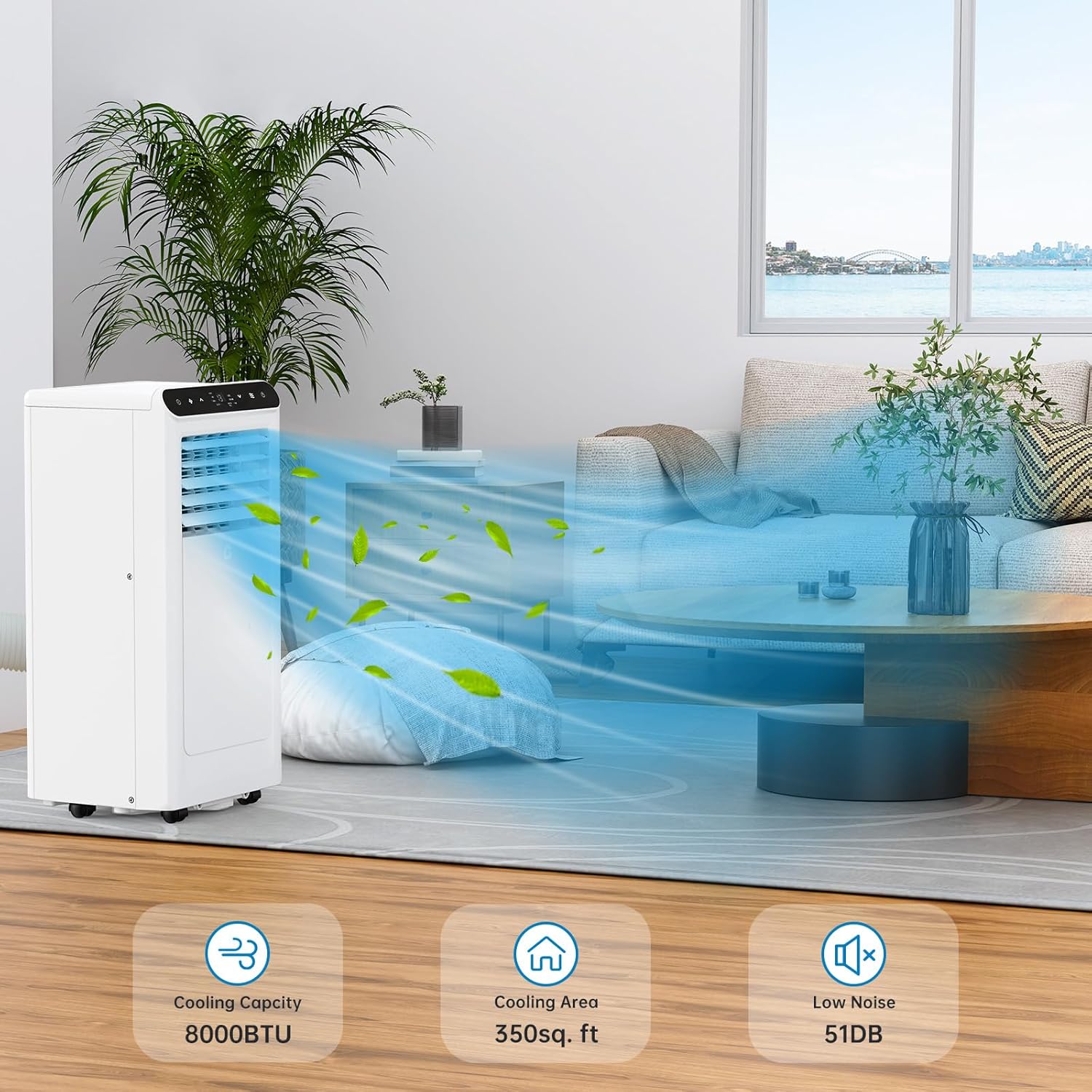 Portable Air Conditioner 8000 BTU, 3-in-1 AC Unit with Dehumidifier & Fan, Cools Rooms Up to 350 Sq.Ft, Remote Control, LED Display, Timer, Window Kit