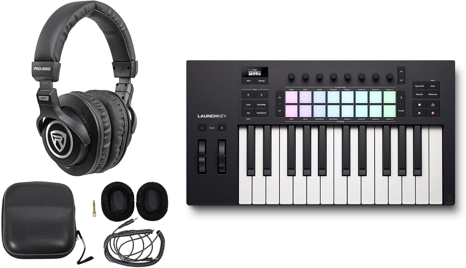 Audiosavings Bundle: Novation LAUNCHKEY 25 MK4 25-Key USB MIDI Ableton Live Keyboard Controller Bundle with Rockville PRO-M50 Studio Headphones w/Detachable Coil Cable & Case+Extra Ear Pad (2 Items)