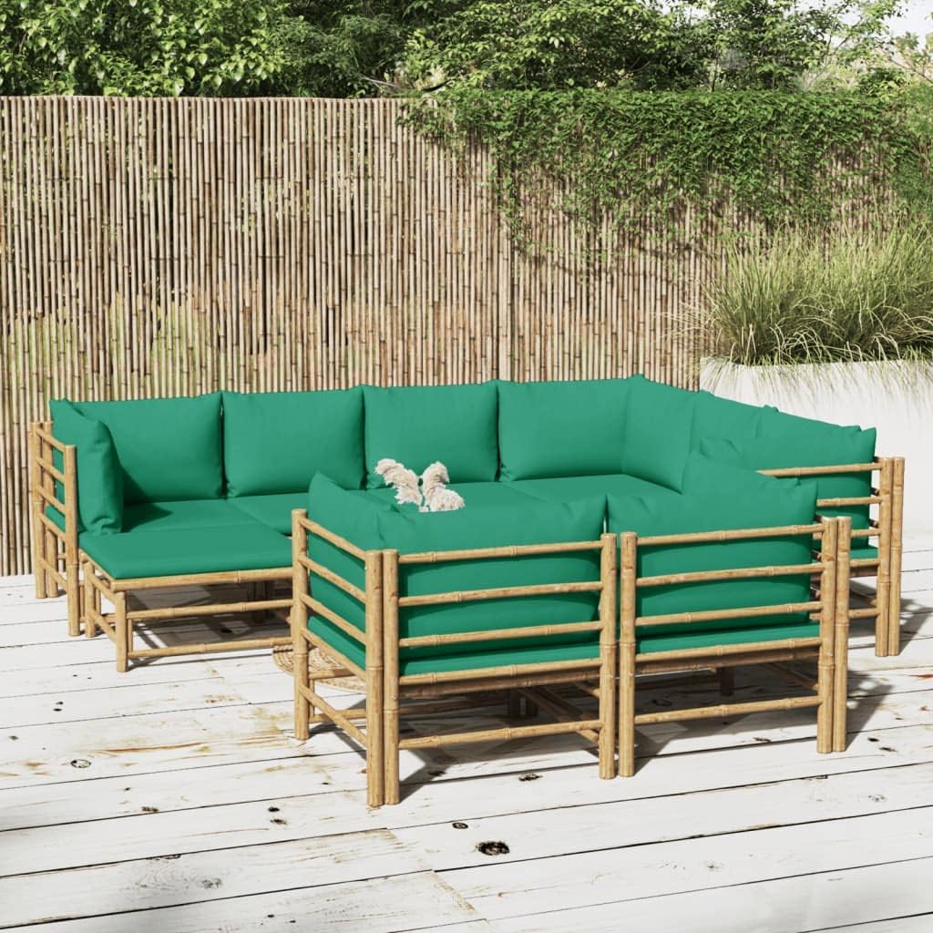 10-Piece Garden Lounge Set, Green Bamboo Outdoor Furniture, Modular Patio Furniture Set for 8 People, Weather-Resistant, Oiled Finish, 25.6x21.7x11.8in