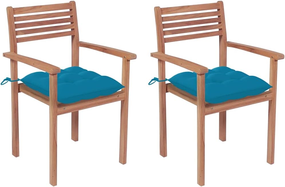 Patio Chairs 2 pcs with Light Blue Cushions Solid Teak Wood,Stylish and Durable Teak Patio Chairs with Cushions for Outdoor and Indoor Use Outdoor Furniture, Outdoor Chairs